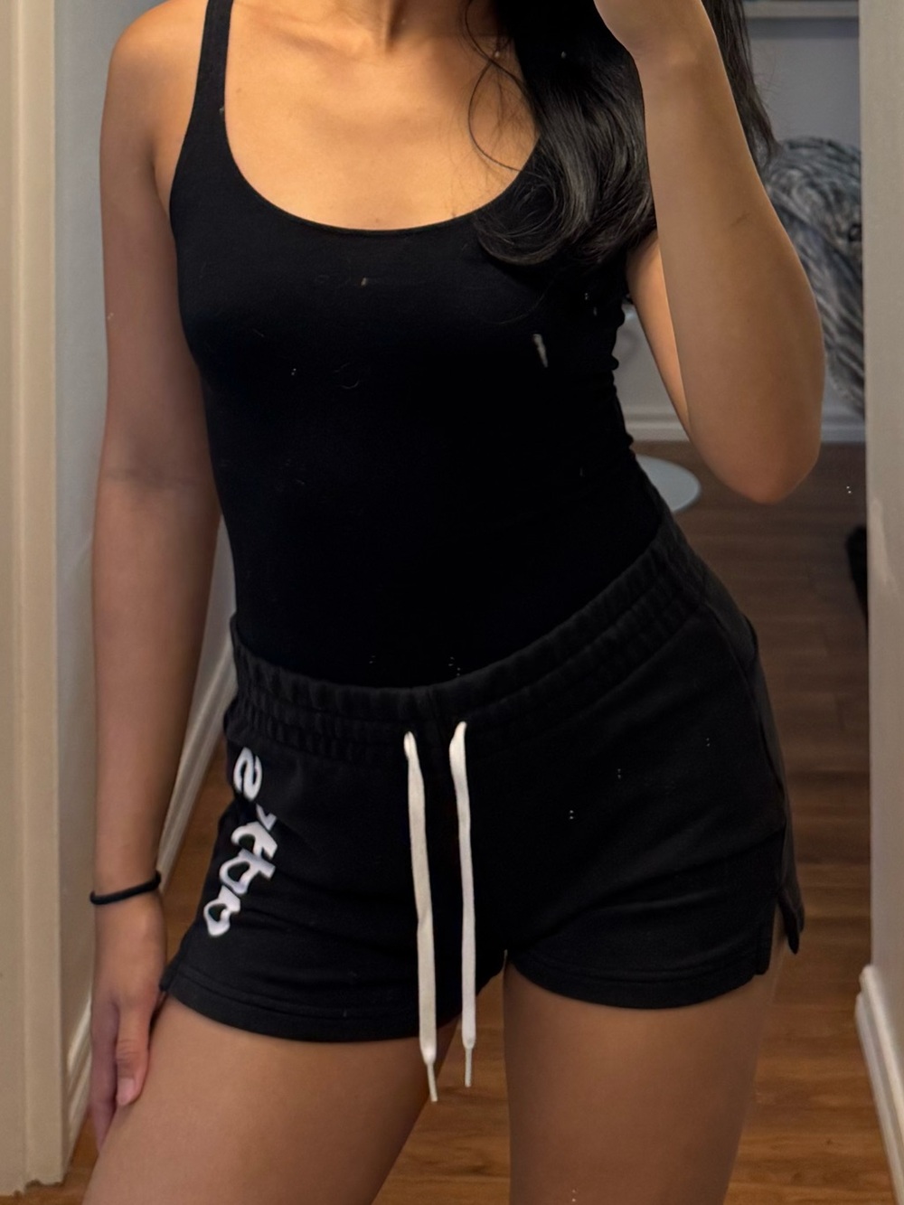 adidas Black Women's Logo Athletic Drawstring Shorts